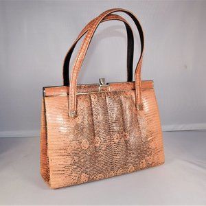 UNIQUE – Exotic Vintage Peach Lizard Handbag 50s